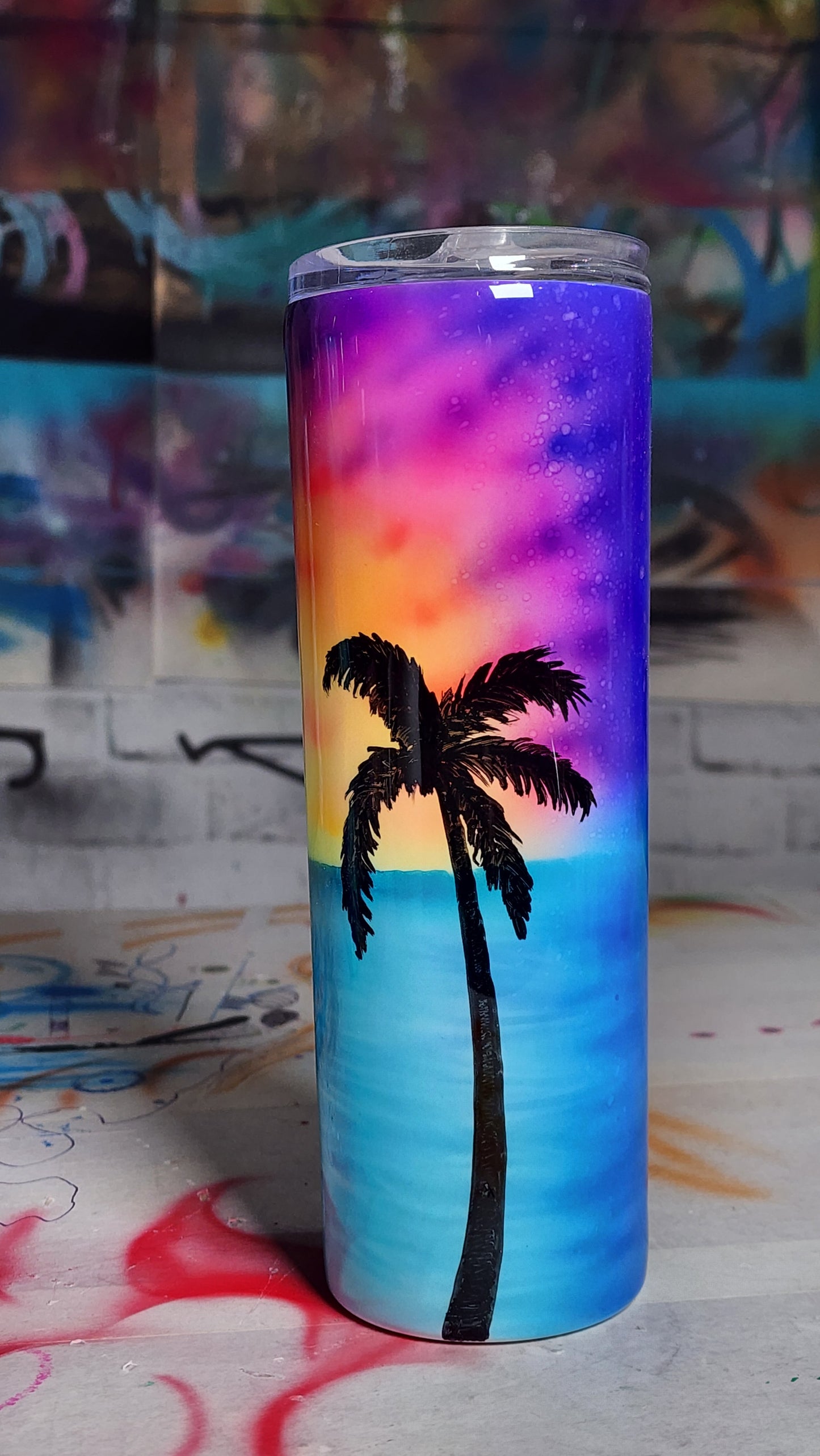 Custom TumblerCom demo Alcohol Ink Airbrushed Beach Toombler
