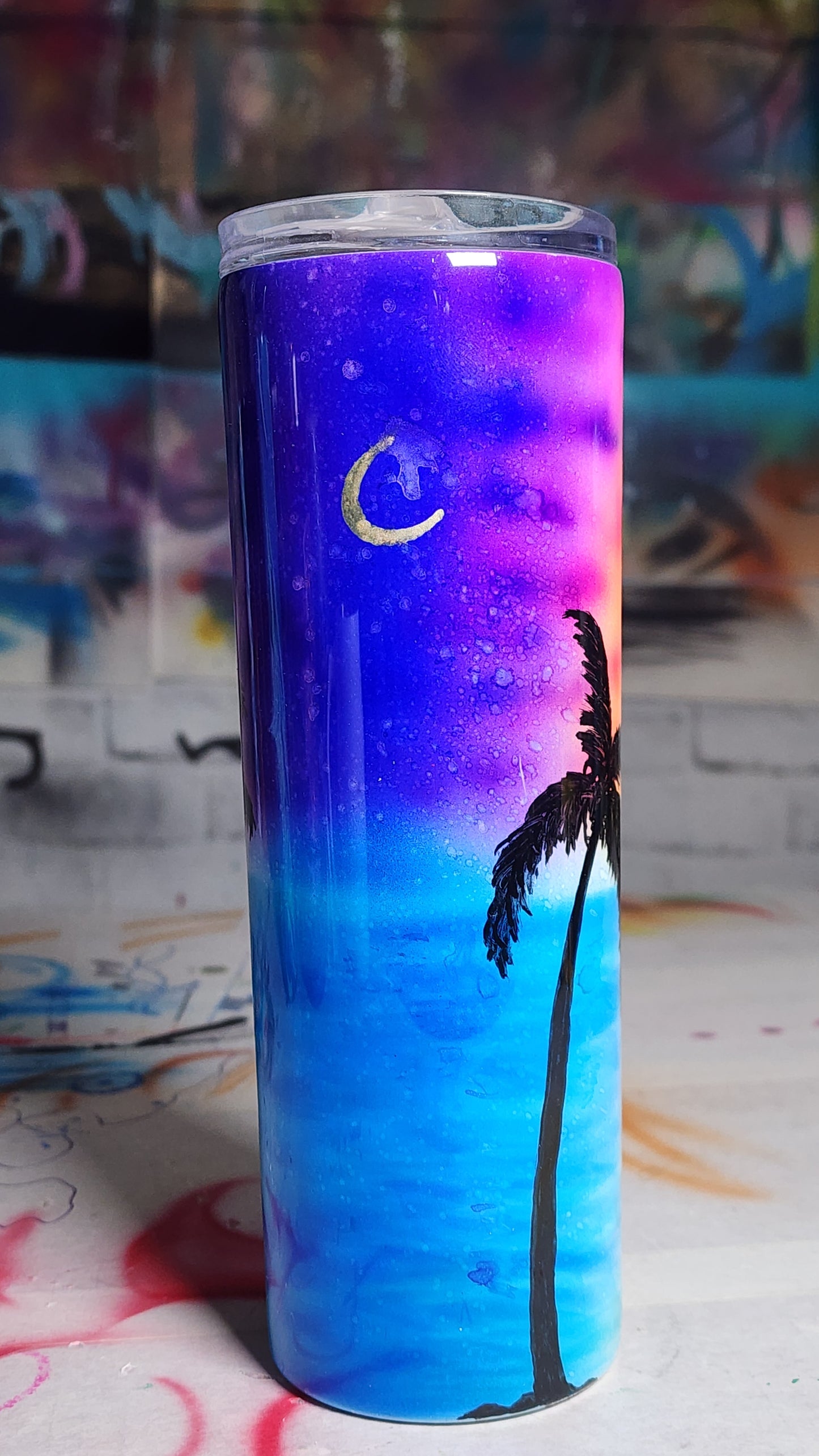 Custom TumblerCom demo Alcohol Ink Airbrushed Beach Toombler