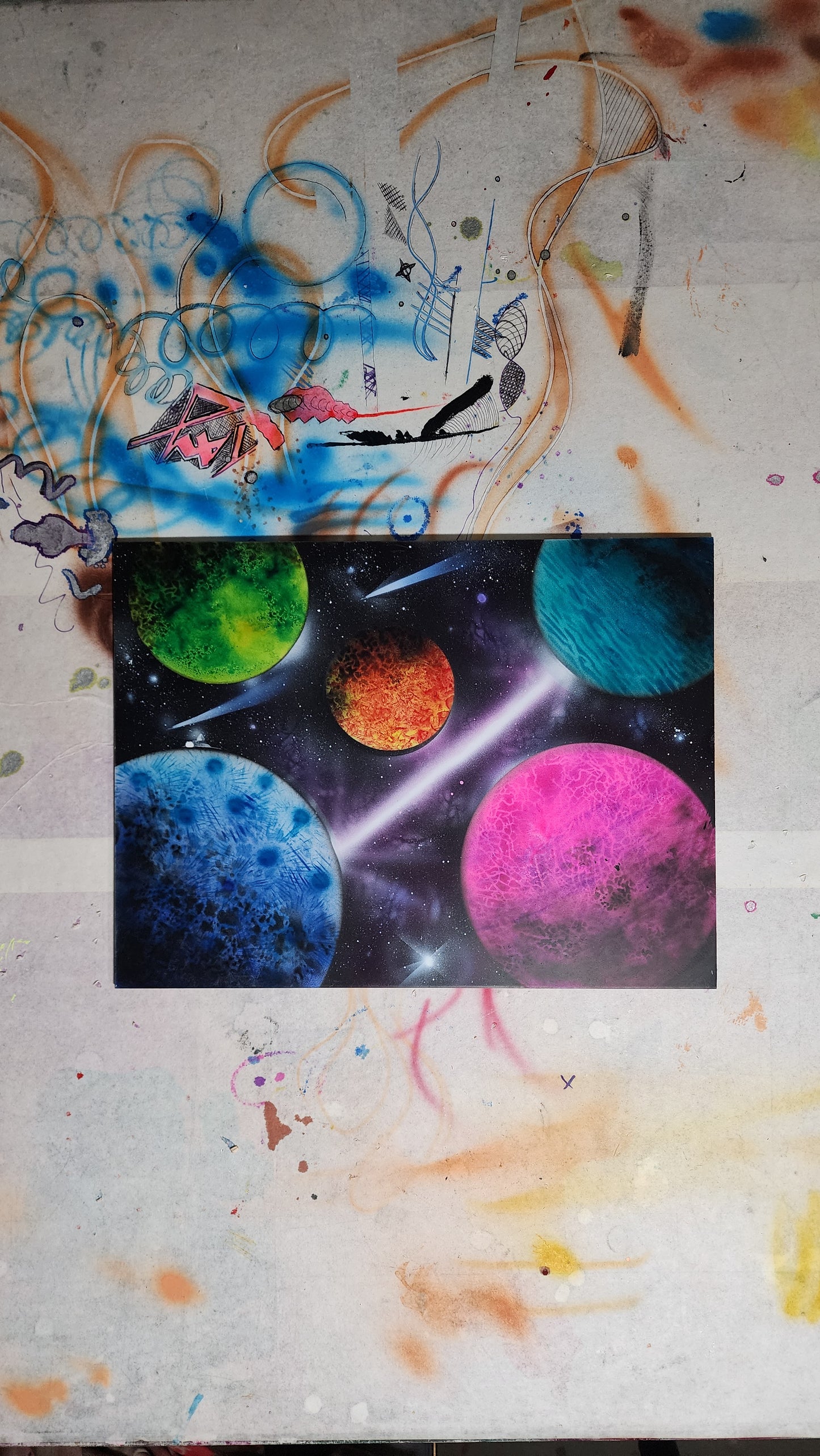 Custom Airbrush Planets on Aluminum Panel
