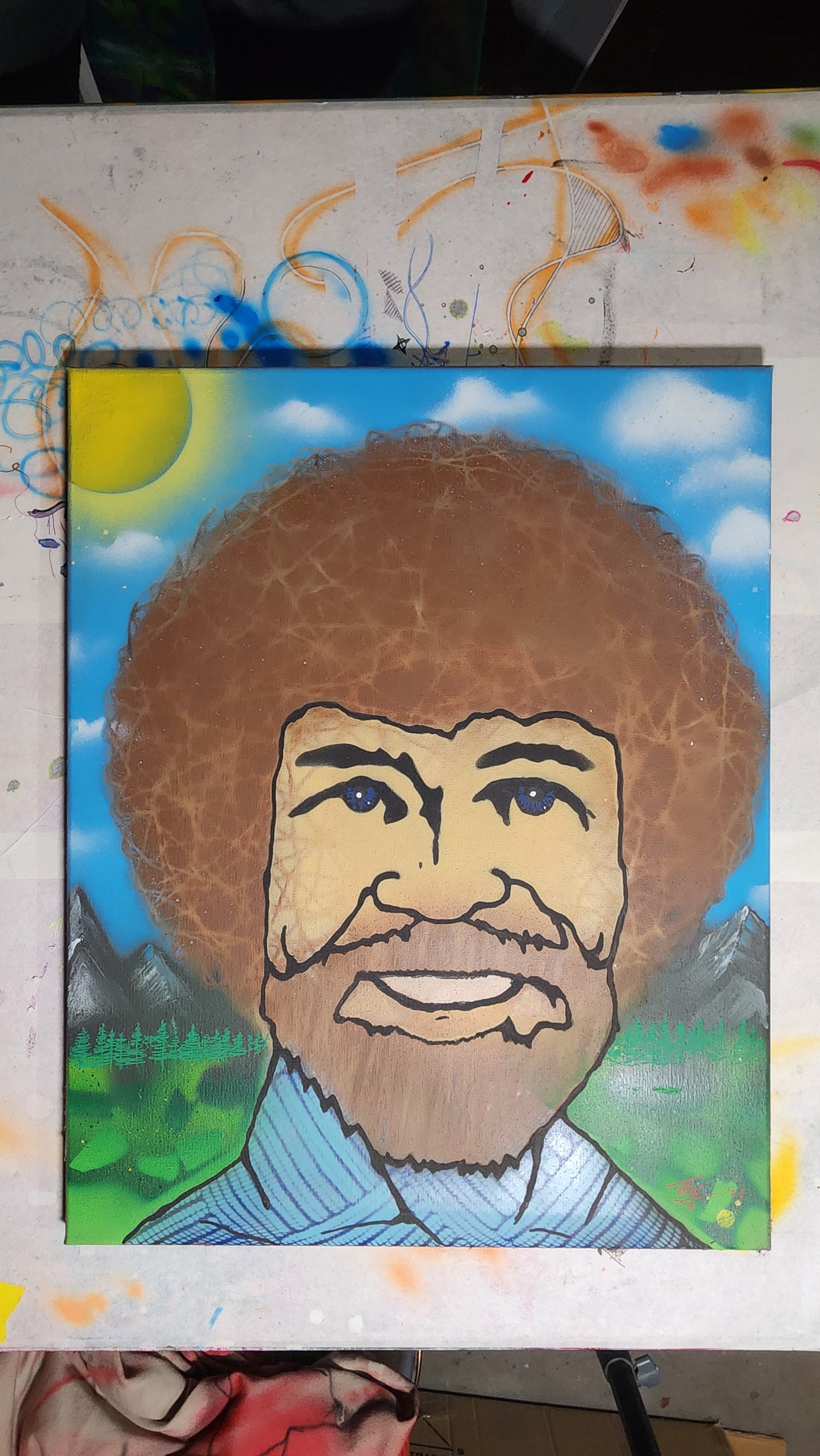 Owen Wilson Spray Painting on Canvas