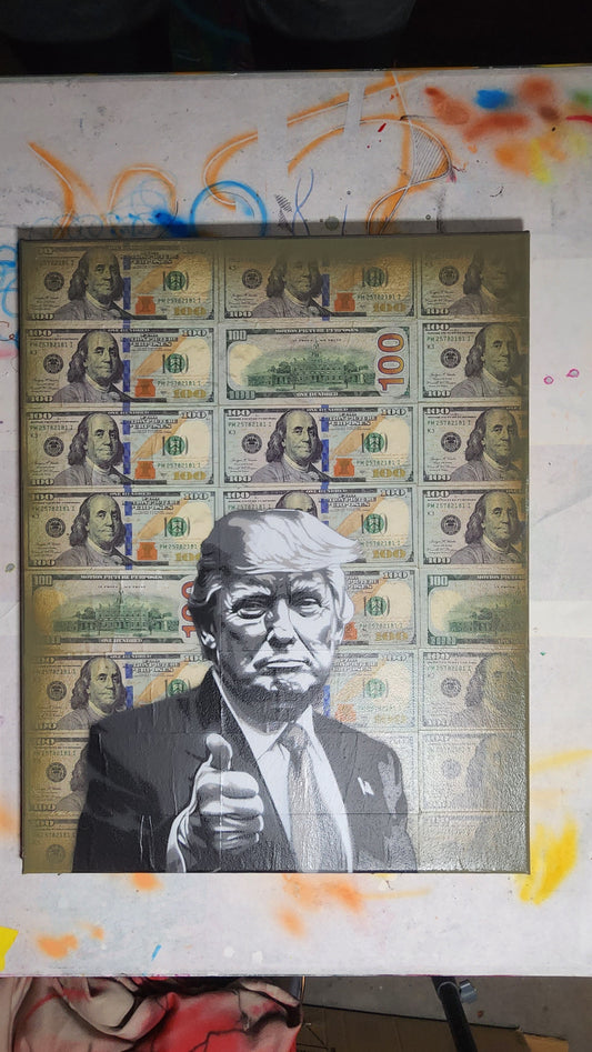 Trump Money Graffiti Painting on Canvas