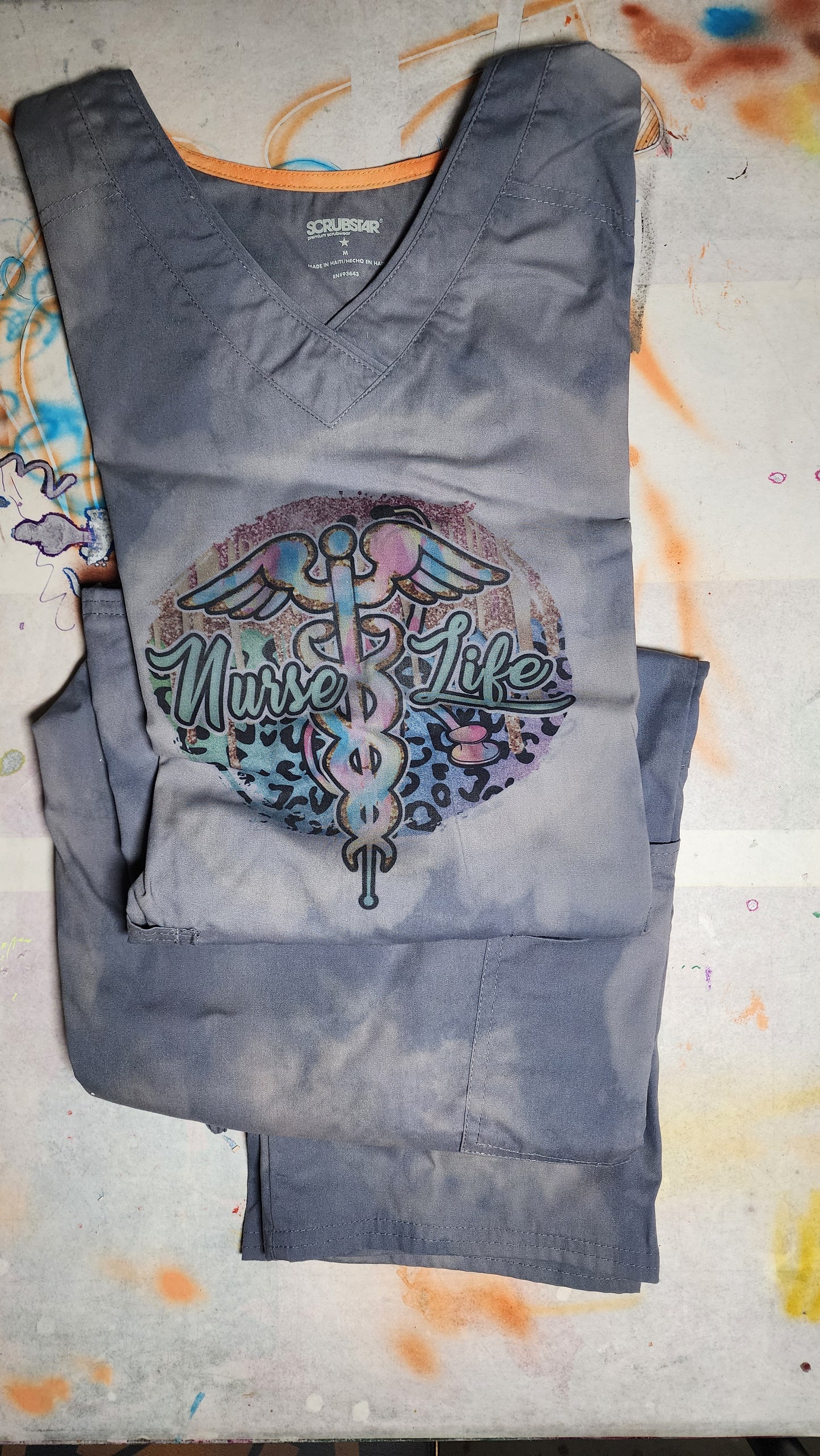 Bleached and Sublimated Nurse Scrubs size M