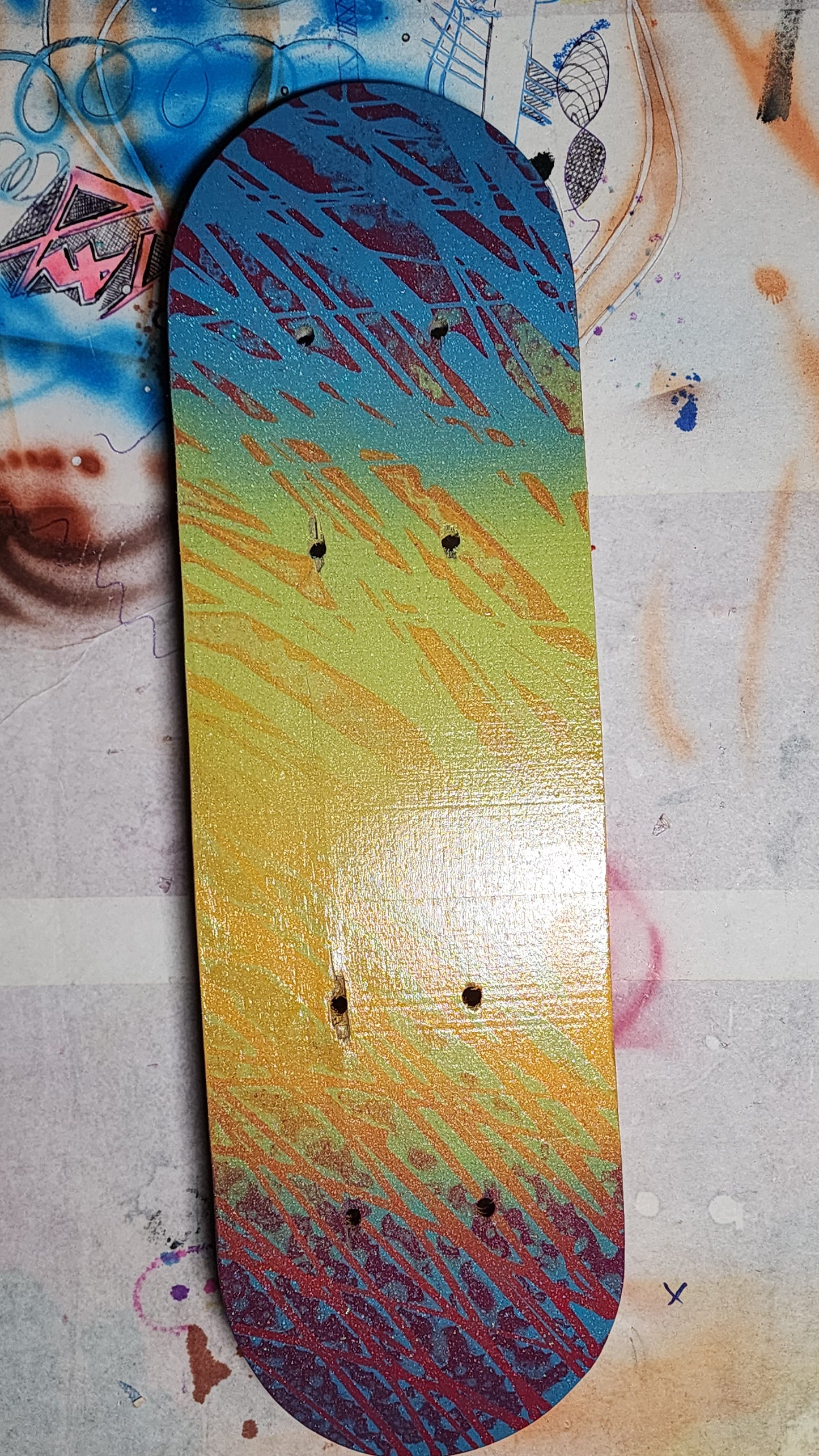 Dish Soap Painted Skateboard and Wood Panel