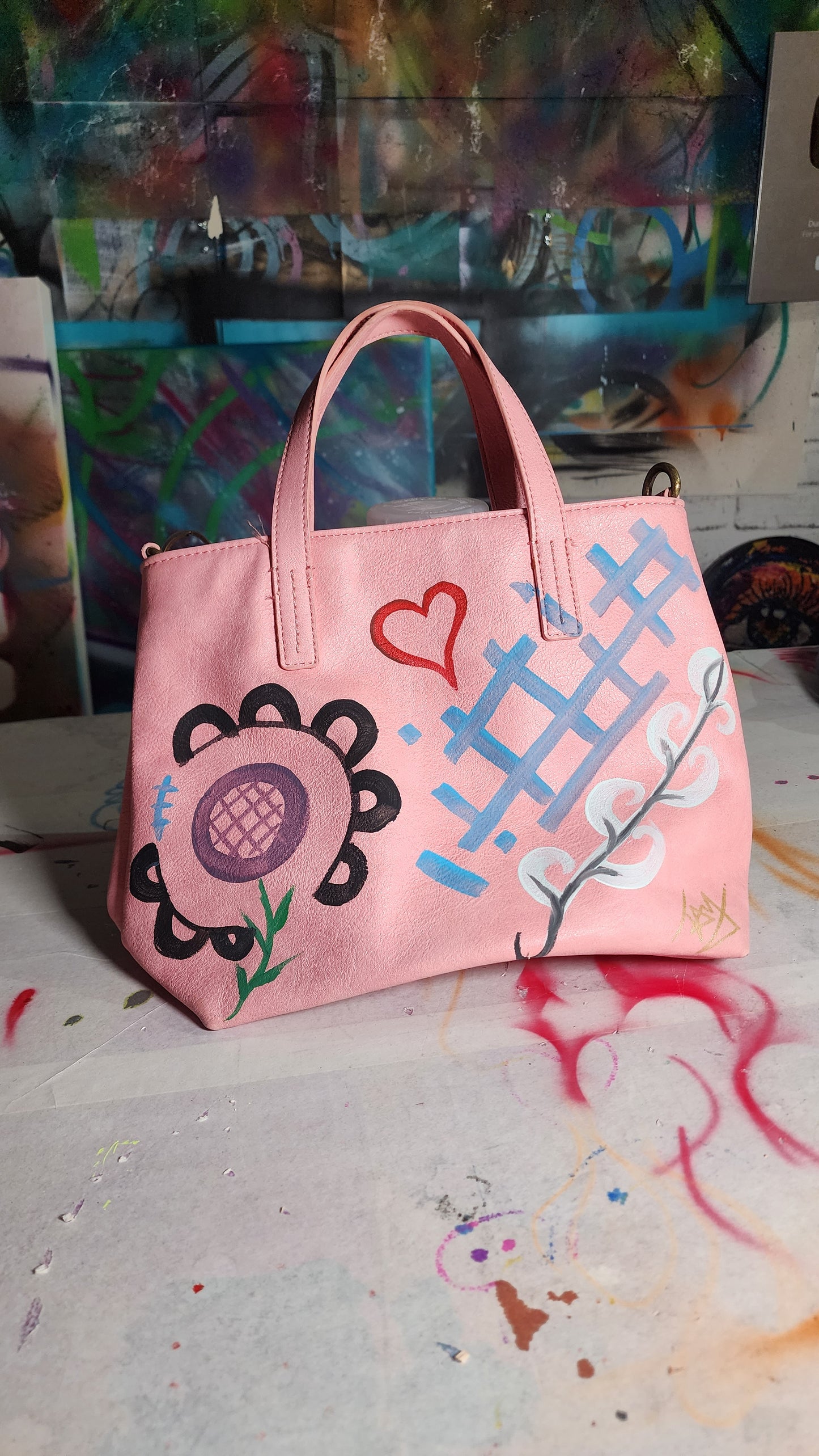Custom Painted Flower Handbag