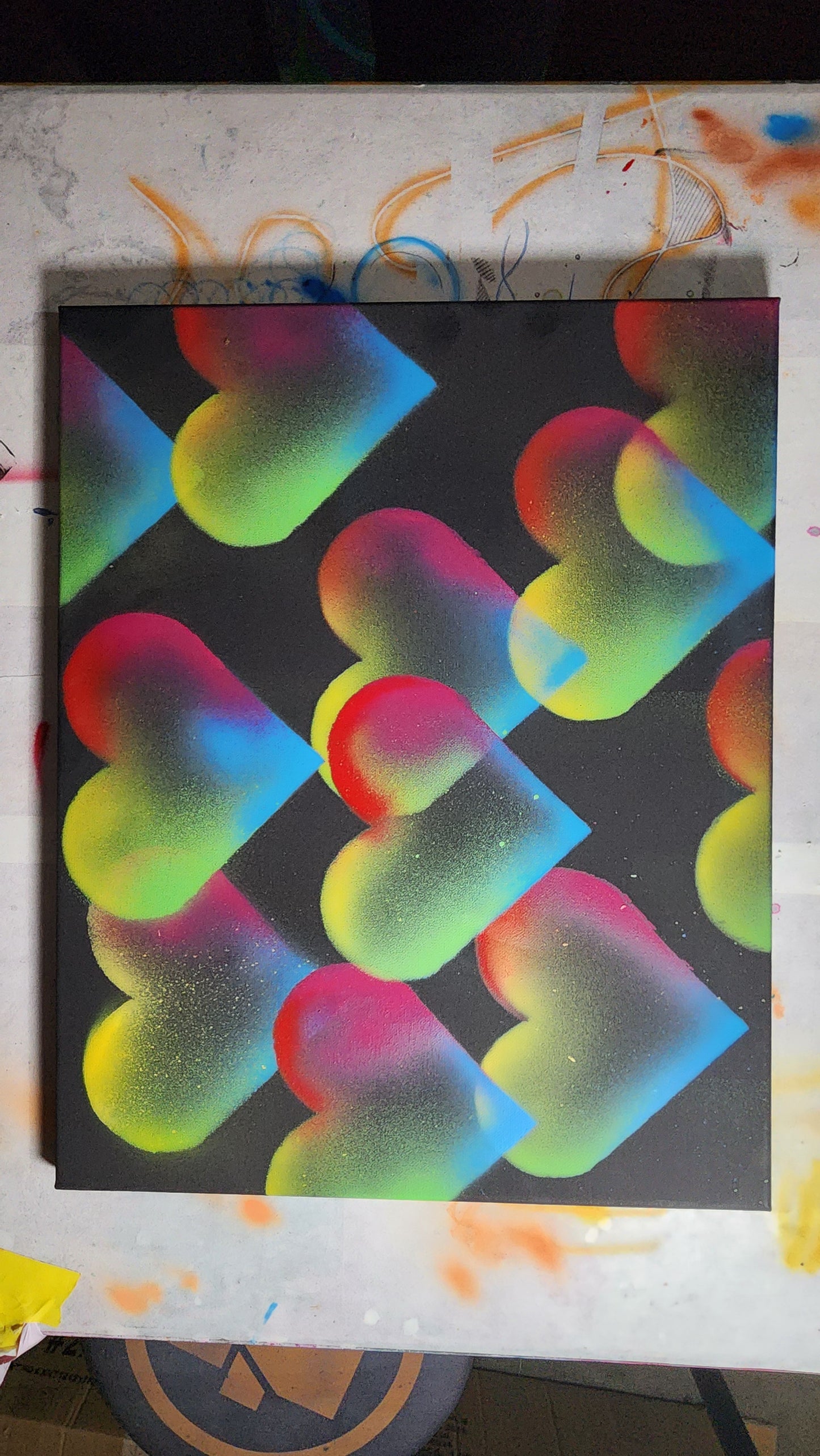 Bubble Heart Spray Paint on Canvas