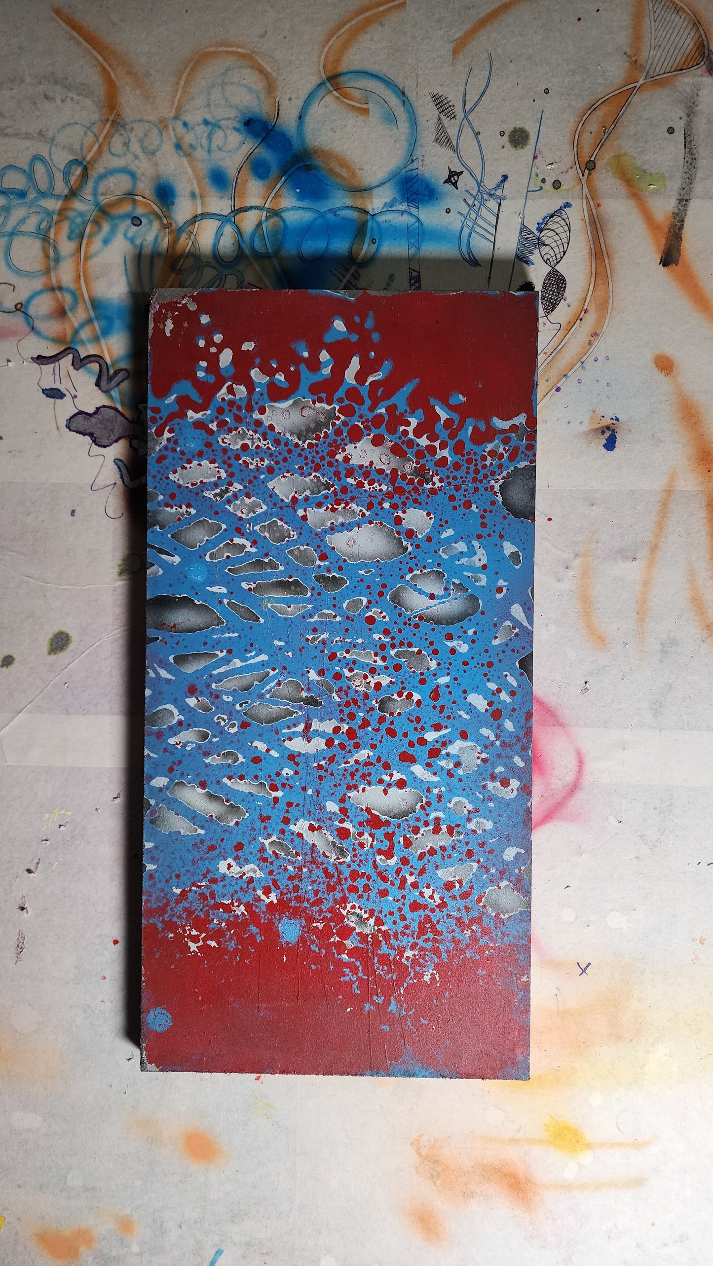 Dish Soap Painted Skateboard and Wood Panel